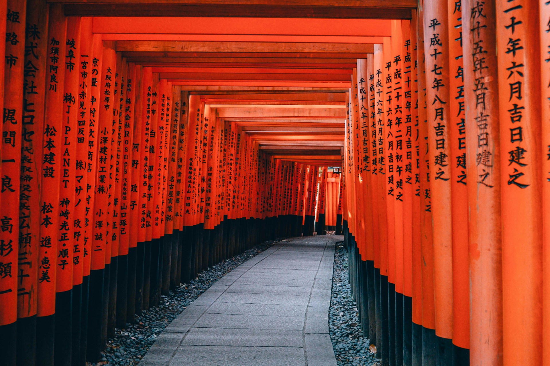 Il Fushimi Inari, un posto in Giappone famoso per una sorta di lunghi corridoi formati dai torii, le tipiche porte dei santuari color rosso o arancione